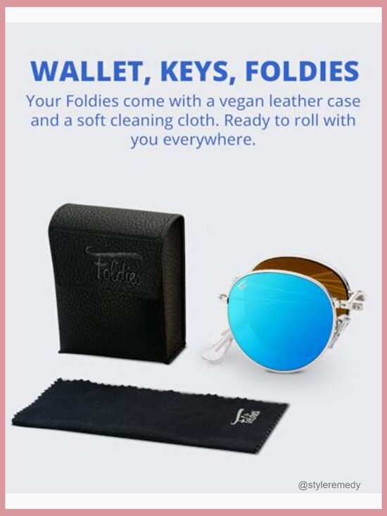 Round Folding Sunglasses Polarized UV400 Protection with Vegan Leather Case main image 6